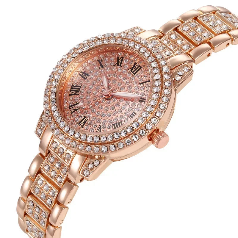 Luxury Fashion Rhinestone Watch for Women Gifts Sparkling Quartz Timepiece with Stainless Steel Strap Wristwatch for Lover