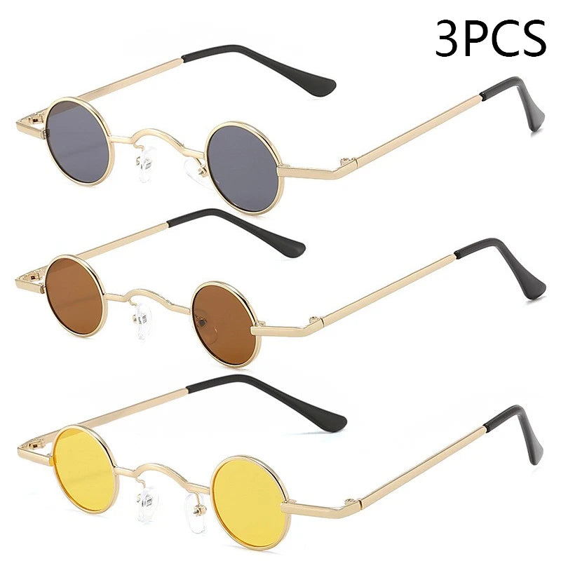 Vintage Rock Punk Man Sunglasses Classic Small Round Sunglasses Women Wide Bridge Metal Frame Black Lens Driving Eyewear