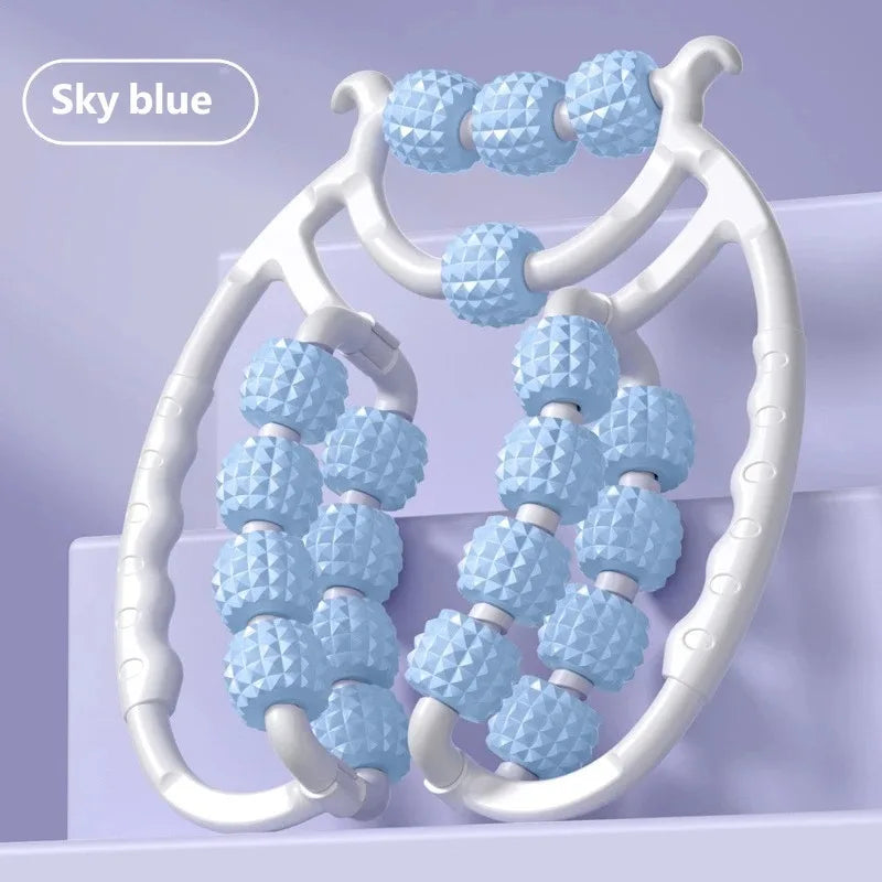360° Rotatable Muscle Roller With 20 Rolling Wheels Circular Leg Clamp Massage Tool Portable Body Relax Gear for Neck Arm Leg