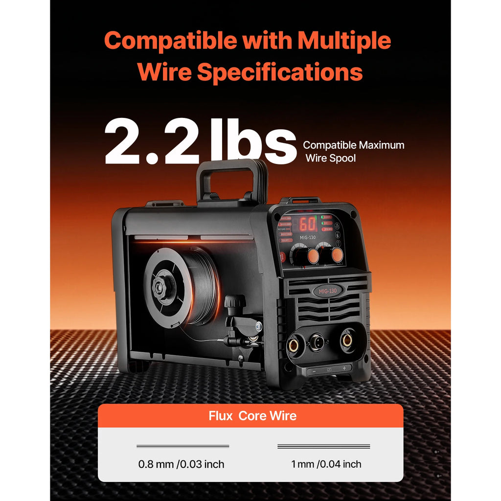 SucceBuy MIG Welder 130Amp Mig Welding Machine 3-in-1 Portable Mig Welder with IGBT Inverter Technology Digital Display Screen
