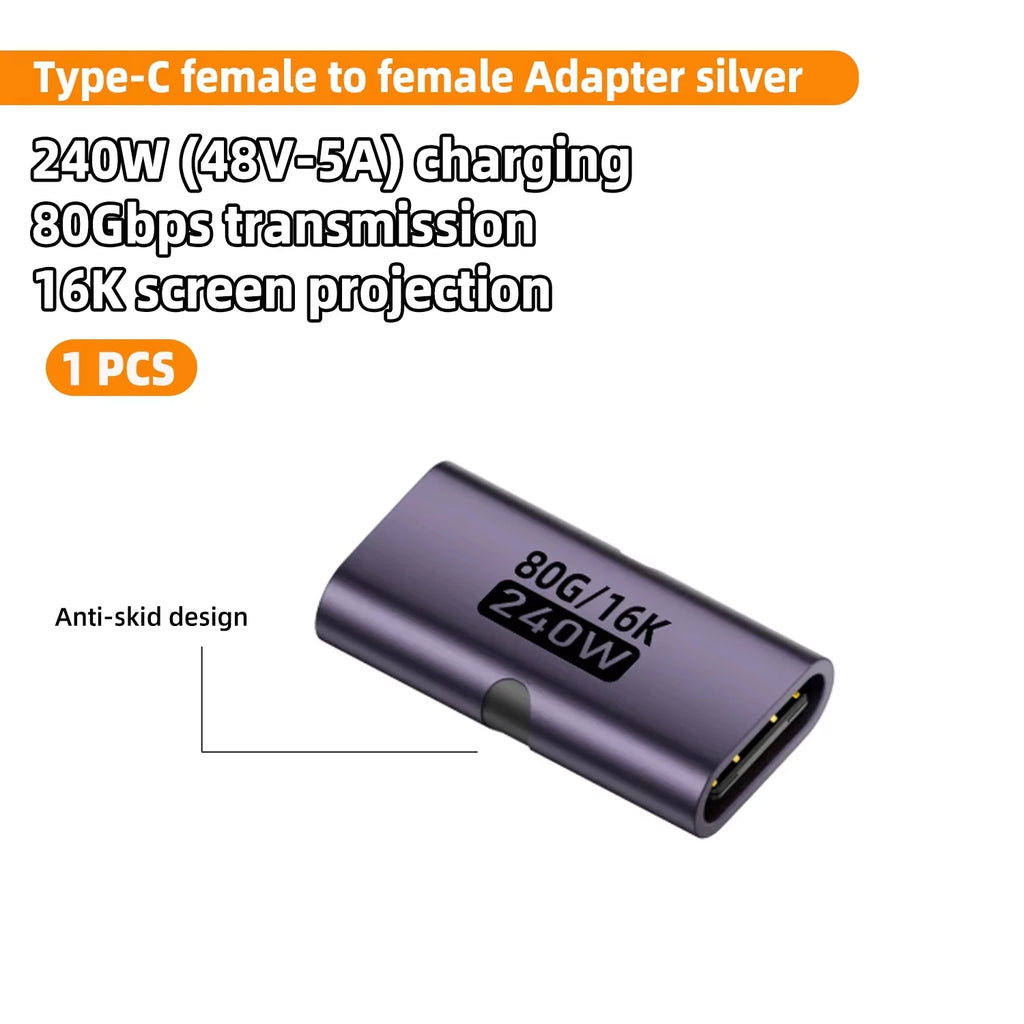 USB4 80Gbps USB C Female to Female Adapter Coupler 240W PD Fast Charging 8K@60Hz Type C Extender Converter for MacBook iPad Pro