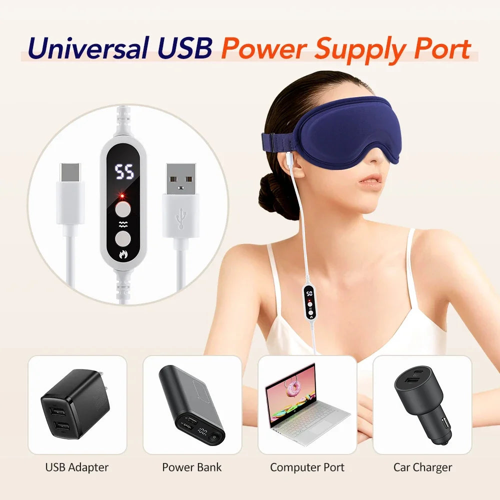 Heated Eye Massager Steam Mask 3D Vibration Hot Compress Timer Light Blocking Sleep Spa Relieve Fatigue Dark Circles Eye Care