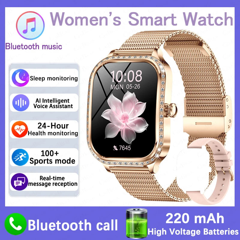 New Luxury Smart Watch Women 1.75" HD Display Heart Rate Sport Fitness IP68 Waterproof Bluetooth Call Smartwatch For Lady Gift