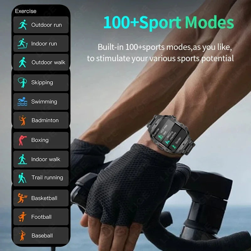 2026 Rugged Military Smart Watch Men Outdoor Watches lP68 Waterproof 2.01" Al Voice Bluetooth Call Smartwatch For Android lOS
