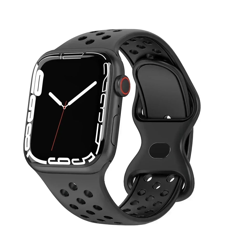 Original Silicone Strap For Apple Watch Band 49mm 44mm 45mm 40mm 42mm Breathable Correa for iWatch Series10 9 8 SE 7 6 Ultra