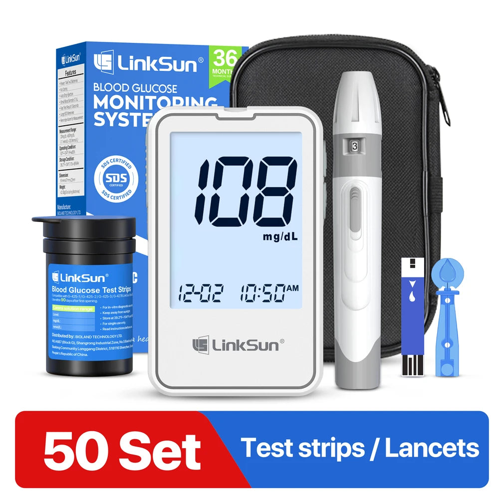 LinkSun G-425-1 Blood Glucose Meter Kit 50/100pcs Test Strips Lancets for Diabetes Monitor Digital Glucometer Blood Sugar Meter