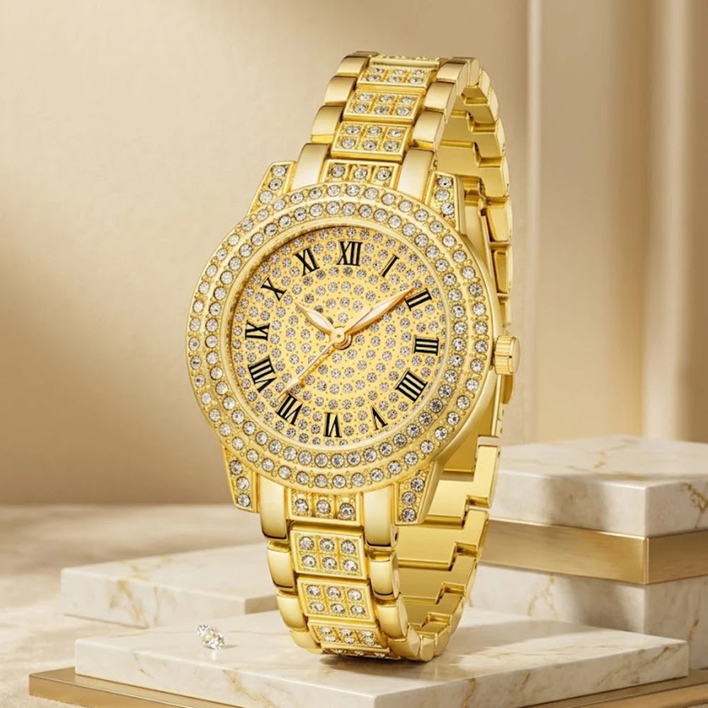 5Pcs/Set Unisex Jewelry Watches Women's Wristwatch Accessories Gold Fashion Business Elegant Classic Exquisite Light Luxury Rhinestone Luxury Bracelet Watch Set Y2K Suitable for Daily Outfits and Our Holiday Gifts