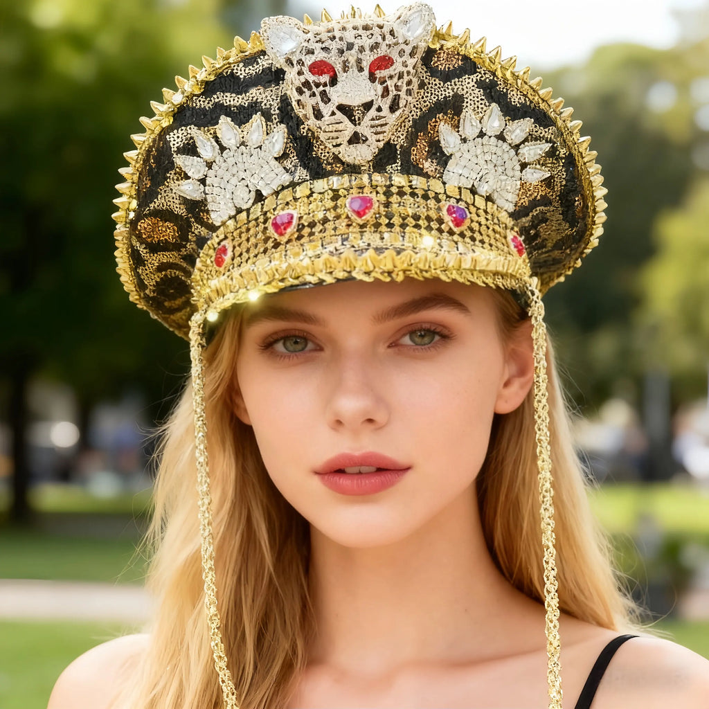Luxury Festival Rhinestone Captain Hat Military Cap Sergeant Hat Hen Do Hat Mucis Festival Steampunk Caps Fashion Masquerade