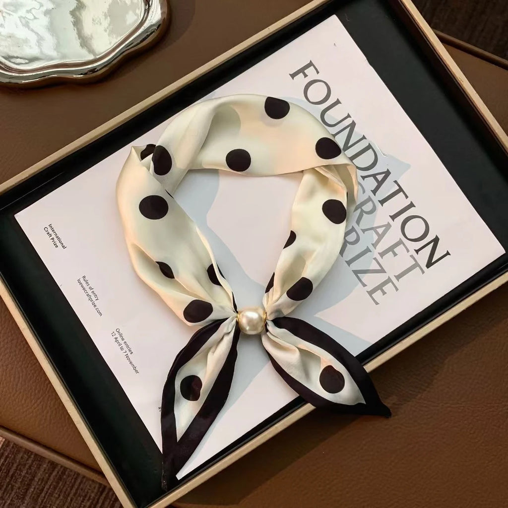 Korean Style Elegant Pearl Magnetic Scarf Women Summer Versatile Breathable Neckerchief Fashion Accessory Neck Wrap Scarves