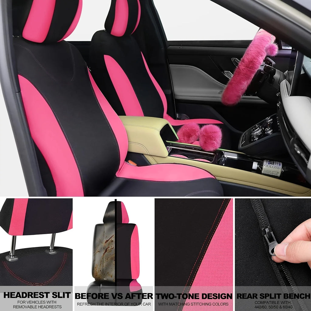 47 Car Seat Cover Full Set Car Accessories Car Seat Covers For Car Front Rear Seat Cover Fluffy Steering Wheel Cover Seat Belt Automotive Floor Mats Car Air Conditioner Decoration Strip