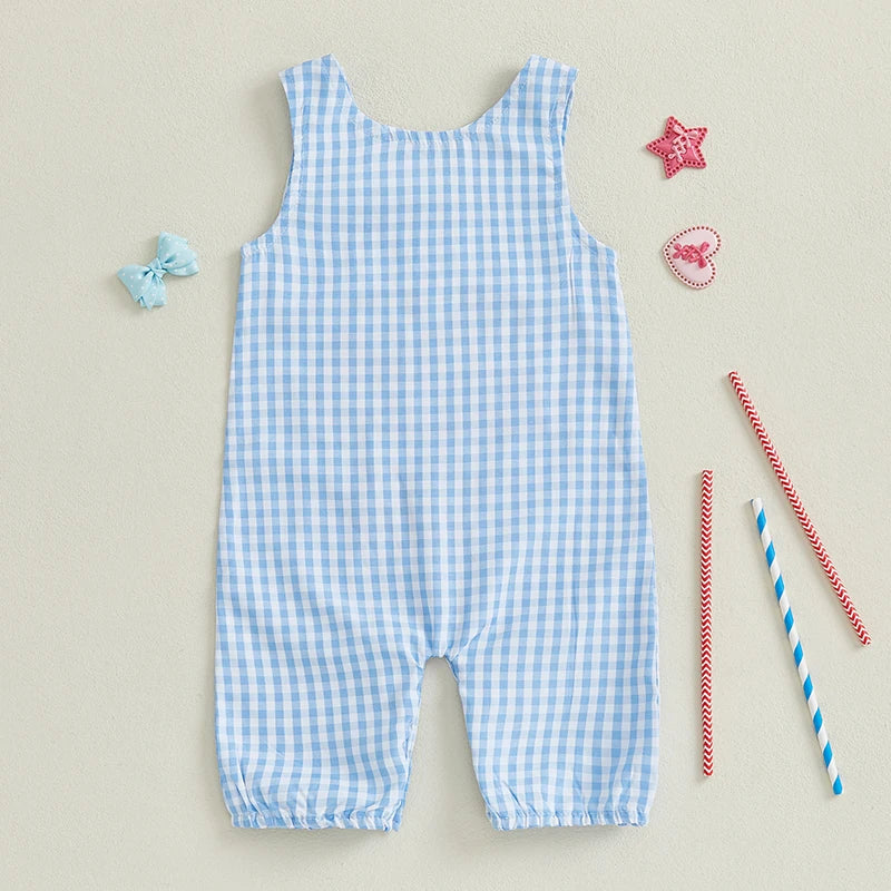 Citgeett Summer Independence Day Infant Baby Boys Girls Overall Sleeveless Plaid Letters Truck Printed 4th of July Clothes