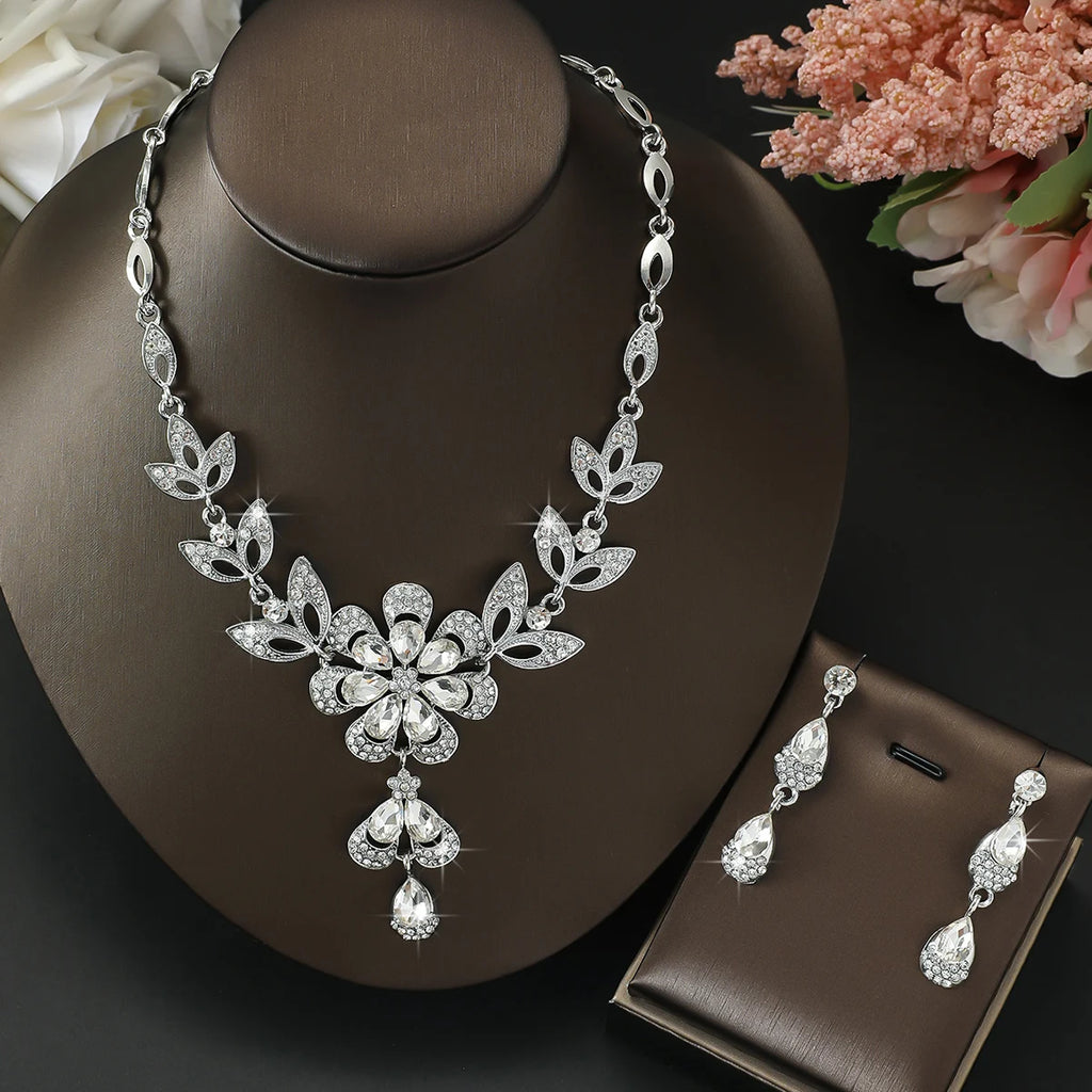 Luxury Color Matching Unique Necklace Earring Set Date Party Banquet Bridal Wedding Dress High End Jewelry