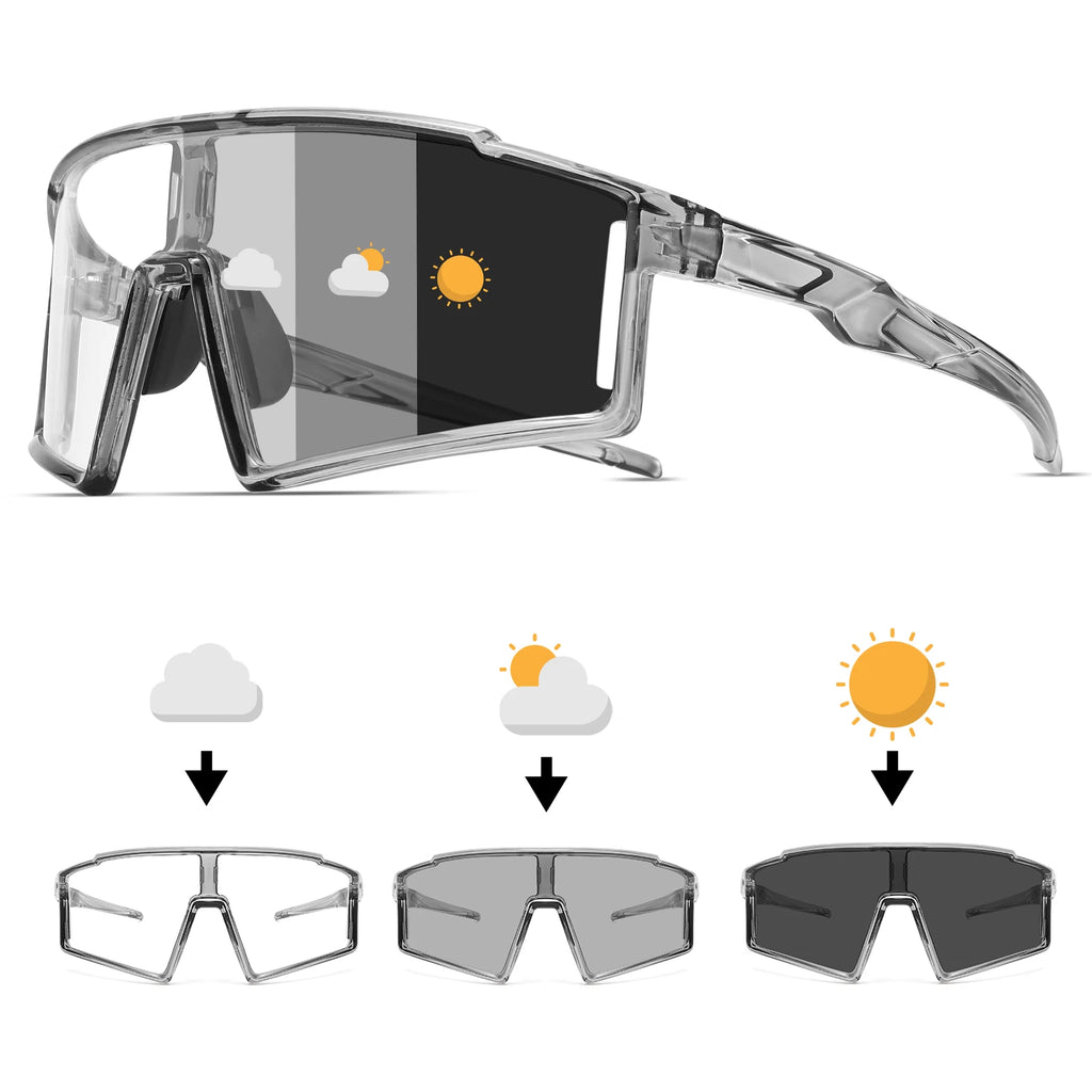 Photochromic One-Piece Sports Sunglasses - Oversized Wraparound Frame, UV400 Comfort Fit for Cycling, Fishing & Travel
