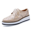 EOFK Spring Autumn Women Derby Platform Flats Brogue Leather Lace up Classic Bullock Footwear Gold Female Oxford Shoes Lady