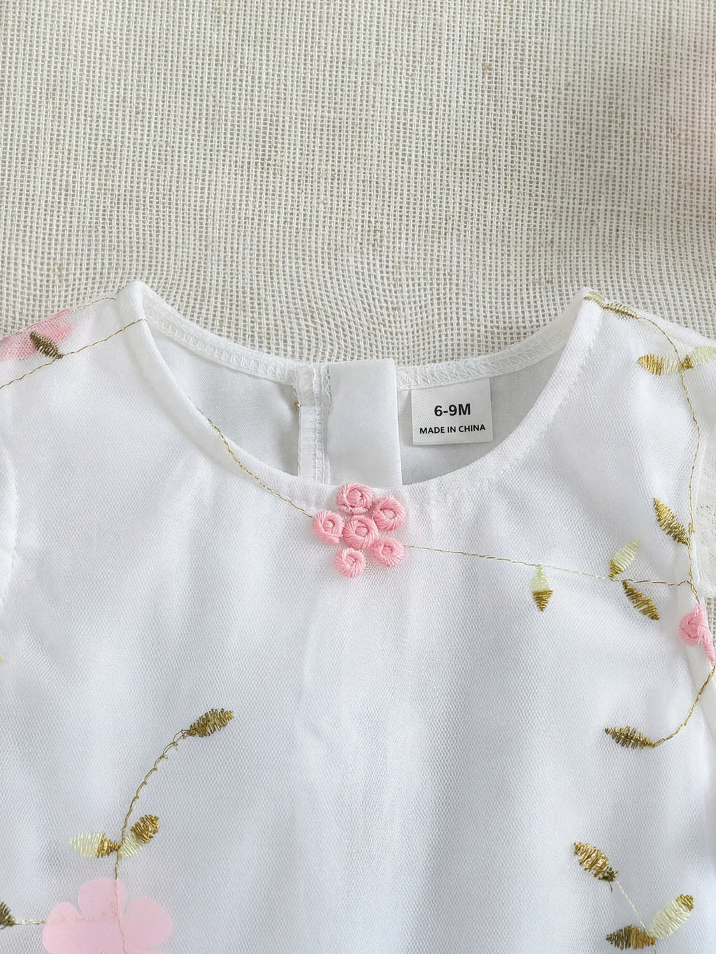 Toddler Fly Sleeve Floral Embroidery Tulle Dress Infant Birthday Princess Outfit