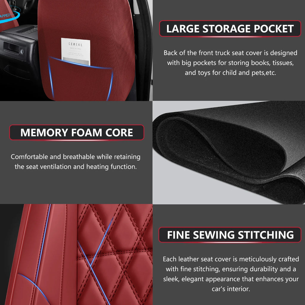 C03-Wine Red Five-Seat Car Seat Covers Universal Full Surround Car Seat Covers Fits 95% of Vehicle Models Car Accessories Driver's Seat Cover or Passenger Seat Cover All Season Universal Pad