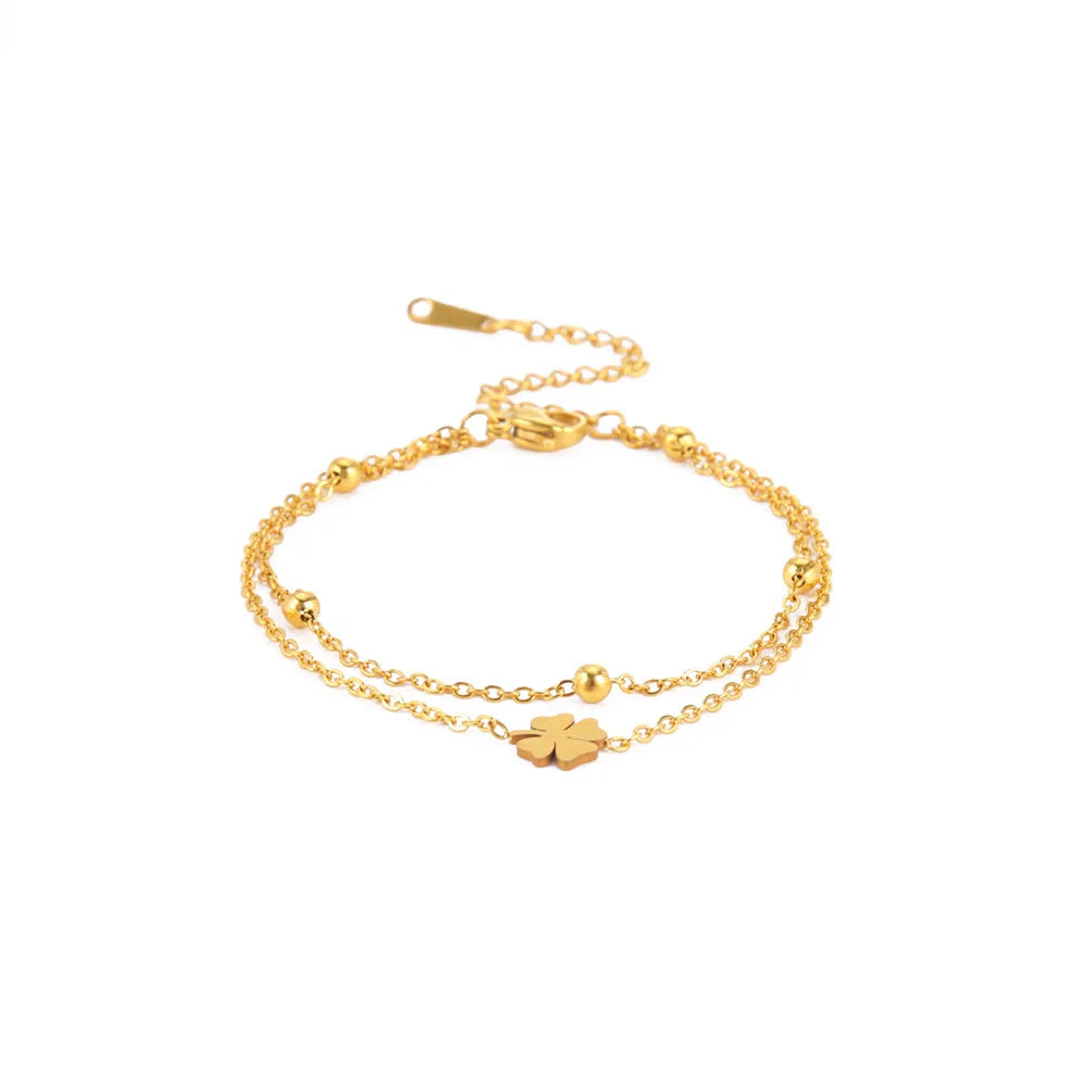 Skyrim Foot Chain of Women Men Silver Color Four-leaf Clover Stainless Steel Anklet Simple Beads Fashion Jewelry Accessories New