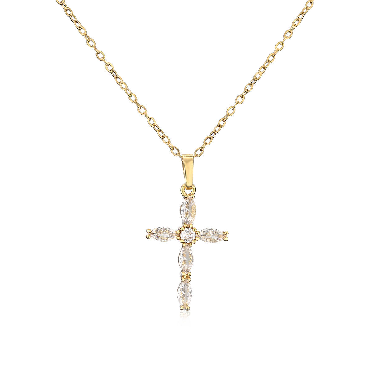 HECHENG,High Quality Crystal Shiny Zirconia Cubic Zircon Necklace Pendant Cross Jesus Christ Gold Colour Jewelry Gift for Women