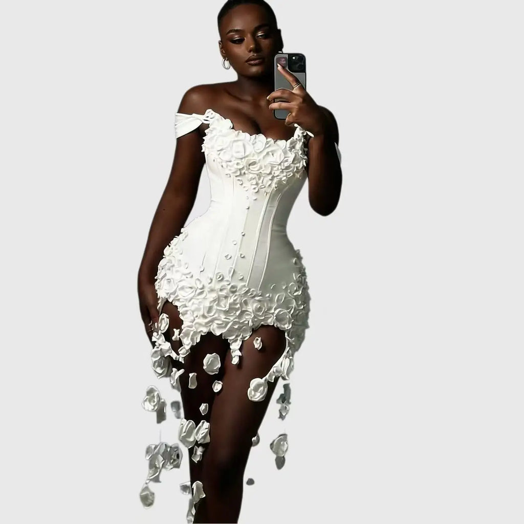 2026 New Bandage Dress Women Sexy Tube Top Sleeveless Floral Waist Elegant Temperament Evening Party Gown