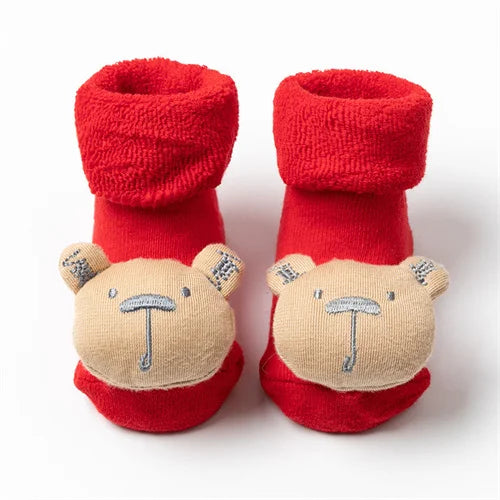 Baby Boys Girls Christmas Red Socks Spring Autumn Winter Anti Slip Cotton Soft Cartoon Floor Sock with Santa Claus Snowman Decor
