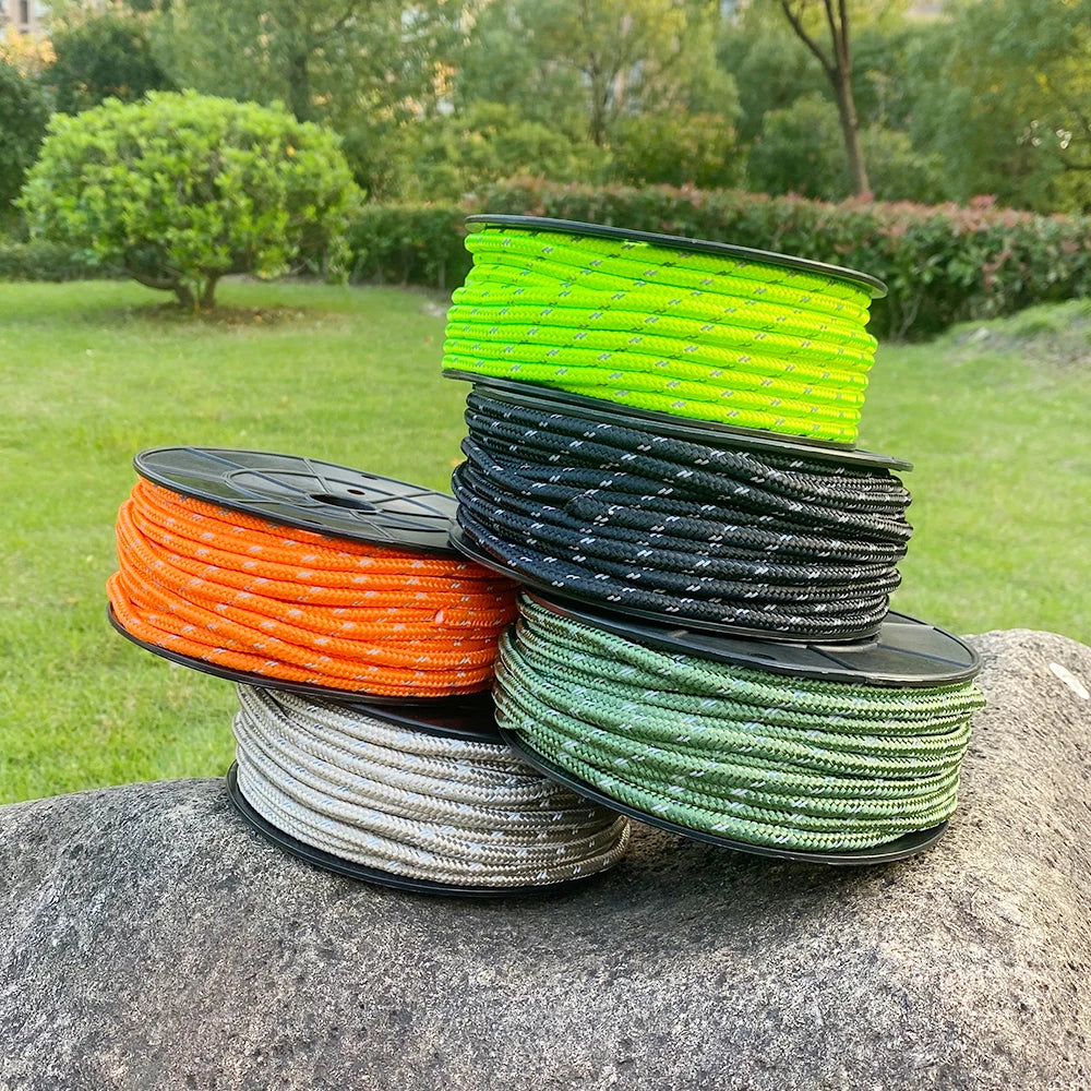 30M Reflective Paracord 6mm Parachute Cord Outdoor Camping Survival Rope Durable Umbrella Tent Lanyard Strap Clothesline Rope