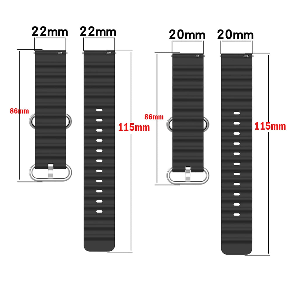 Ocean watch band For Samsung Galaxy Watch7 6 4-classic/5-Pro/active 2/Gear Silicone 22mm 20mm Bracelet Huawei GT 2 3 pro strap