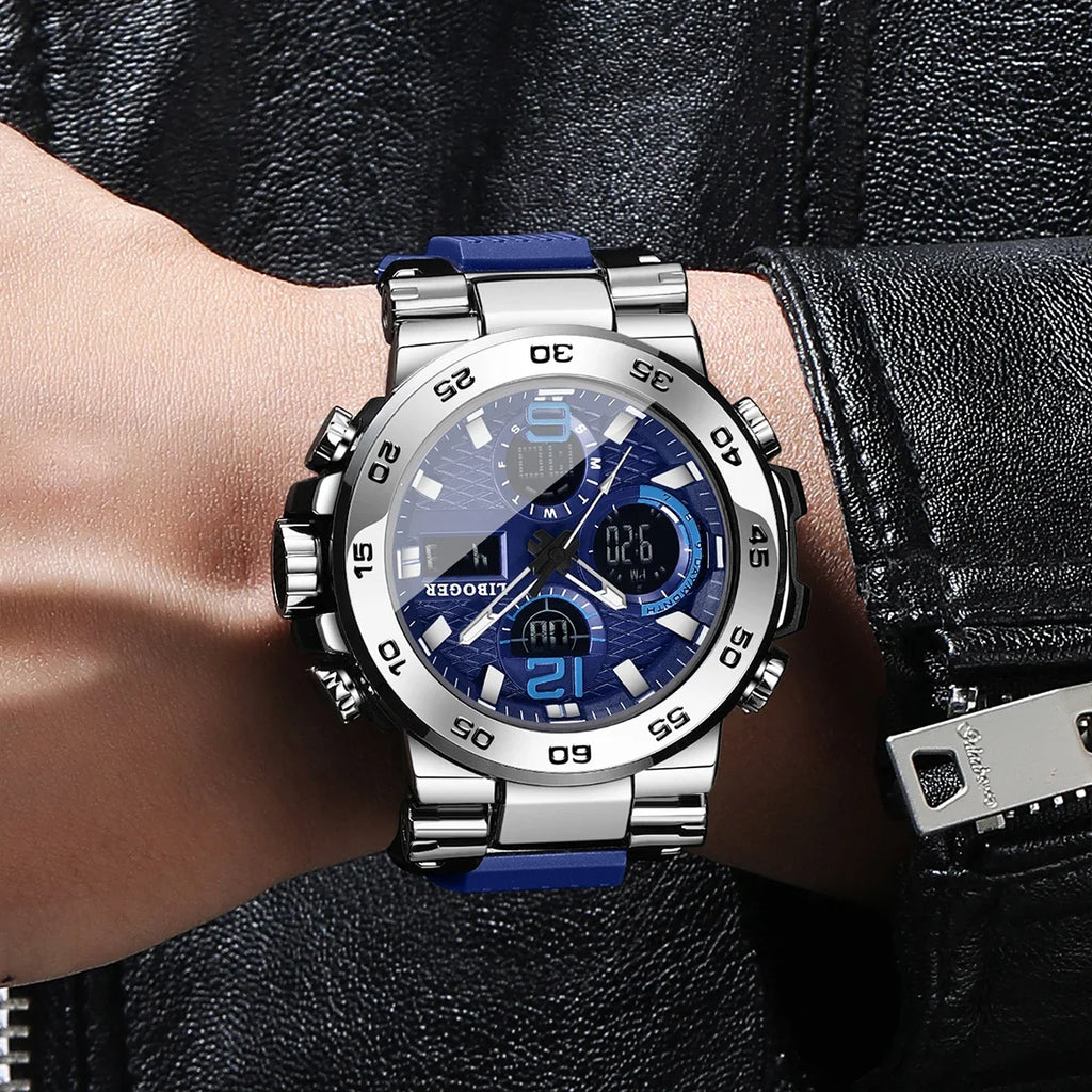 Luxury Large Dial Men Sports Watches Blue Silicone Strap Calendar Display Quartz Wristwatches Relogio Masculino（Without Box）