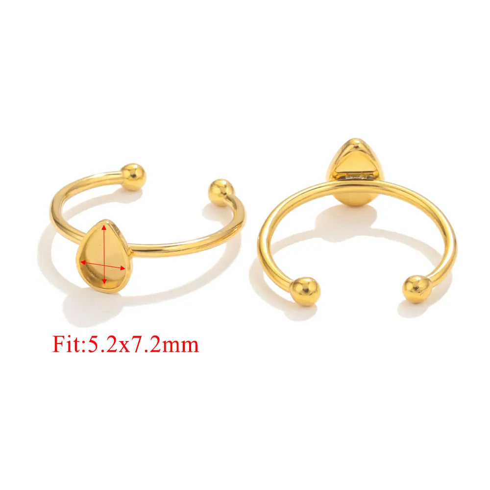 10pcs Adjustable Stainless Steel Open Ring Settings Blank Base Bezel Cabochons Rings For Jewelry Making DIY Finger Ring Blank