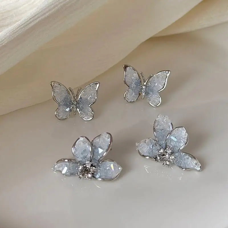 Korean Fashion Color Crystal Flower Butterfly Earrings for Women Exquisite Elegant Earring Wedding Party Luxury Jewelry Gift