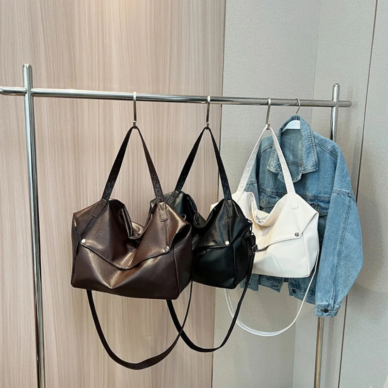 Large Capacity Solid Color Crossbody Shoulder Bag, Fashion Casual Versatile Shopper Tote Bag,Black/White Elegant Women Handbag