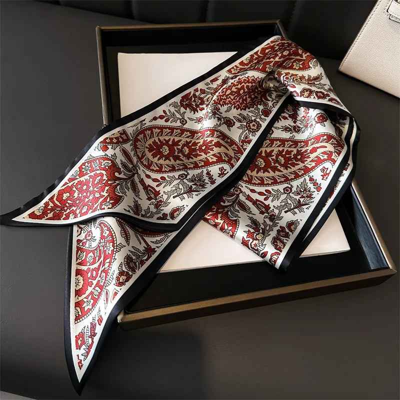 NEW Fashion Print Long Silk Scarf Graphic Ribbon For Women Soft Cozy Silk Scarf Versatile Neckerchief Length Luxury Headband