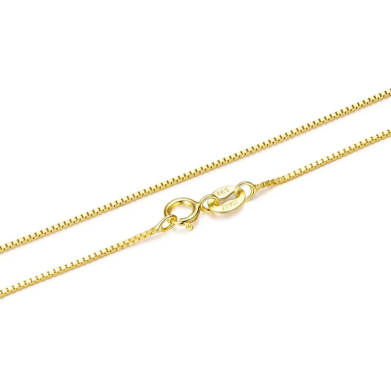 BAMOER Solid Gold Over 925 Sterling Silver Chain Necklace for Women Teens DIY, 0.8mm Box Chain Super Thin & Strong Basic Chain