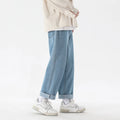 2023 New Korean Fashion Men's Casual Ankle-Length Jeans Classic Man Straight Denim Wide-leg Pants Light Blue Grey Black 3XL