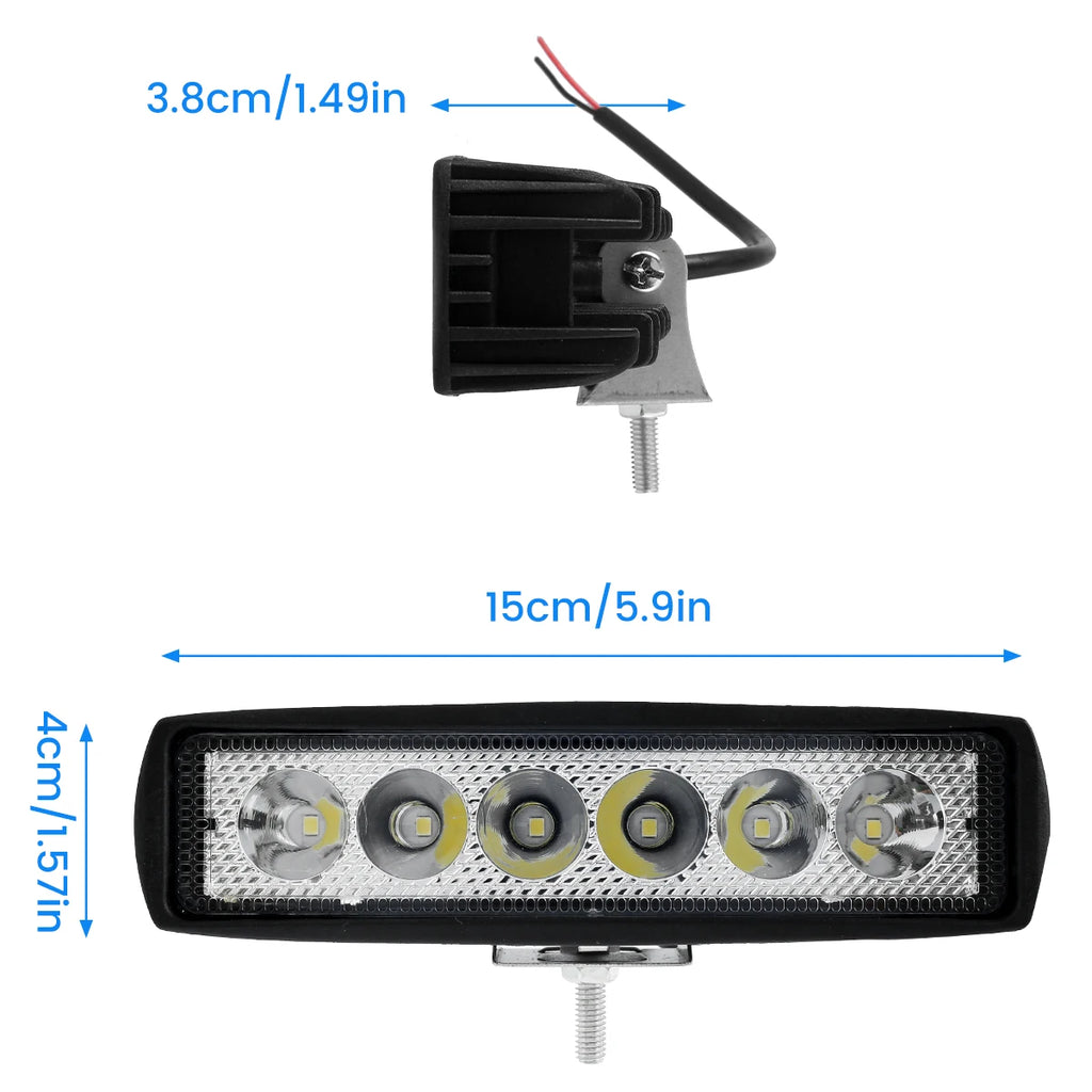 1/2PCS 12V Car LED Light Bar 18W 6000K Super Bright Car LED Work Light IP67 Waterproof Flood Spot Light White Off Road Head