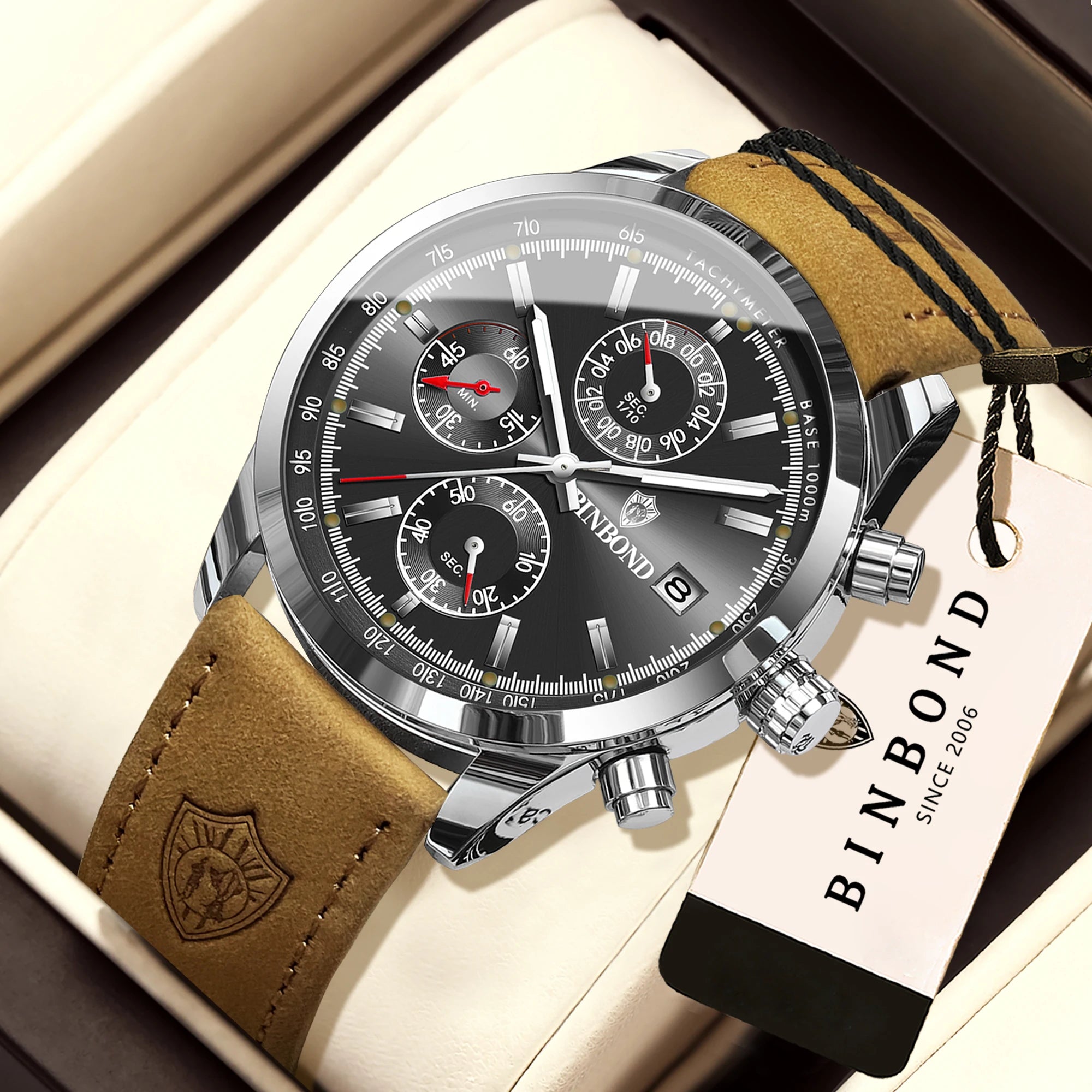 BINBOND Luxury Quartz Wristwatches Luminous Waterproof Auto Date Chronograph Men's Watch Business Sport Watch for Men Reloj