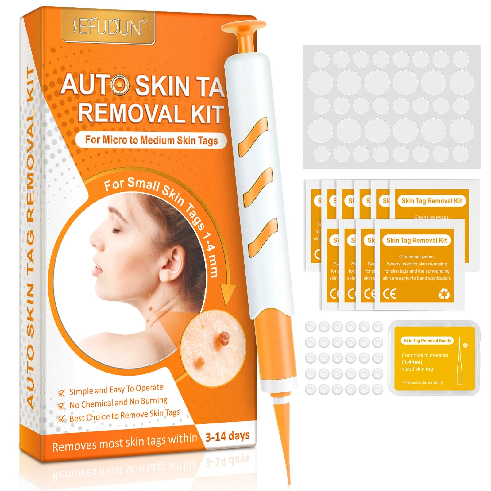 Skin Tag Removal Mole Wart Removal Facial Mole Wart Microstrip Tag Removal Kit Automatic Mole Remover Tool with Cleansing Swabs