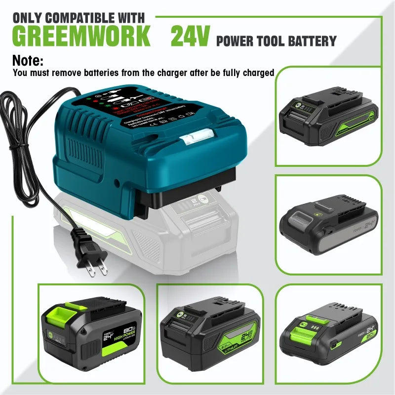 Portable Mini Rapid Charger Compatible for Kobalt/Greenworks/Snow Joe 24V Lithium Batteries Power Tool Battery Charger US Plug