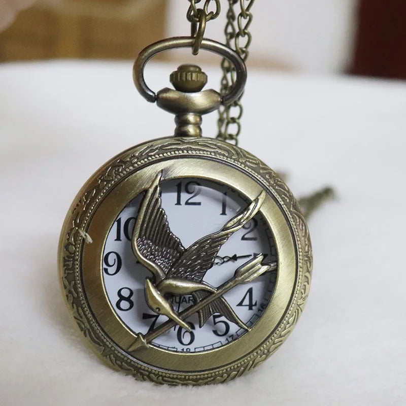 Retro quartz Hunger Games popular hollow Mockingbird design stylish bronze pocket watch