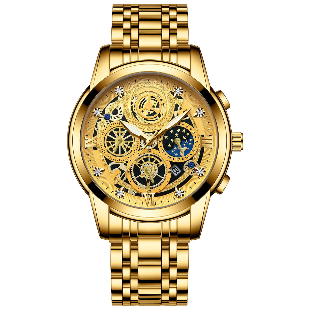 BINBOND Vintage Quartz Watches for Men Luxury Luminous Sturdy Stainless Steel Reloj Waterproof Auto Date Accurate Men's Watch