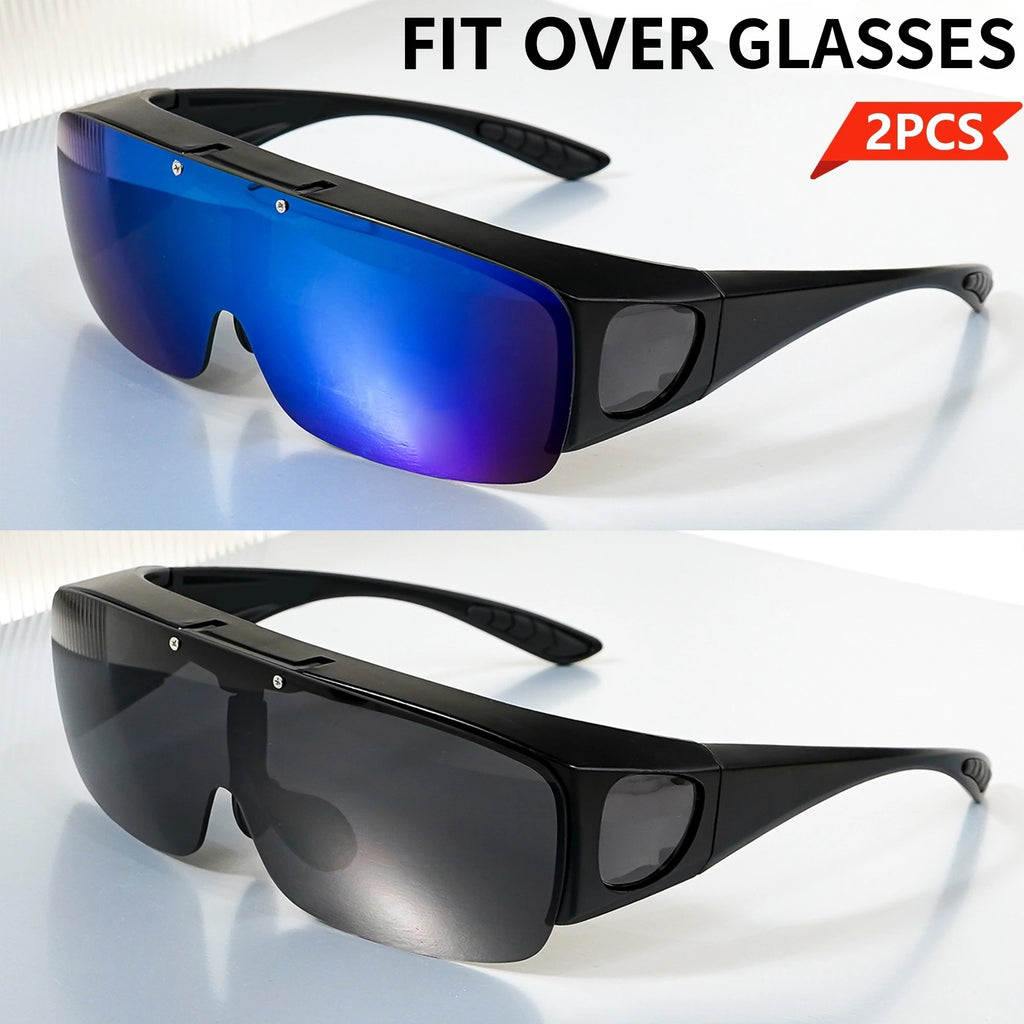 Flip Up Fit Over Glasses Oversized Sunglasses UV400 Side Shield Over Prescription Eyeglasses Night Driving Fishing Shades