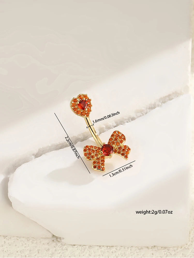 KUNIU 1Pc  Simple Fashion Bow With Zirconium Navel Ring Lady'S Personal Puncture Jewelry Belly Button Nail Belly Jewelry