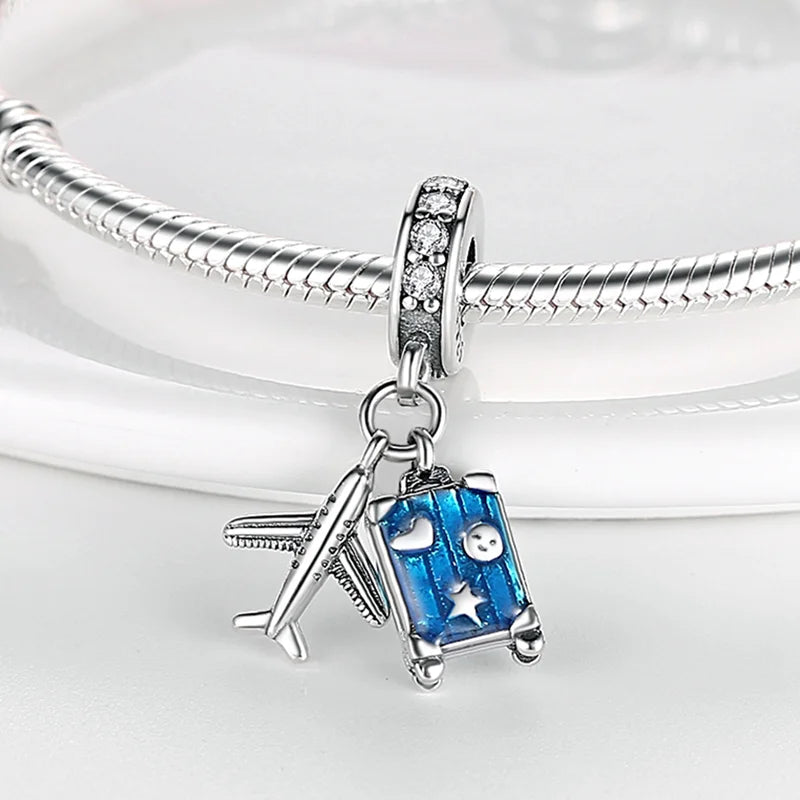 925 Sterling Silver Traveling The World Alphabet Charms Pendant For Women Fit Original Bracelet DIY Birthday Party Jewelry Gifts