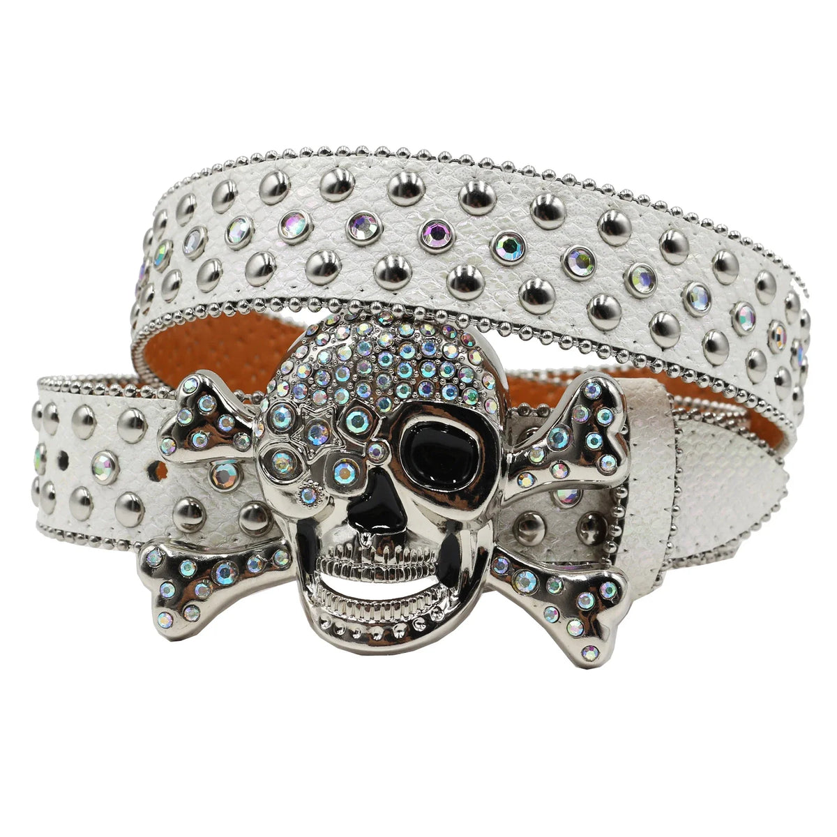 Hot Rhinestone Belts Studded Skull Lether Belts for Women Luxury Designer Brand Strap For Jeans Suppliers White Black