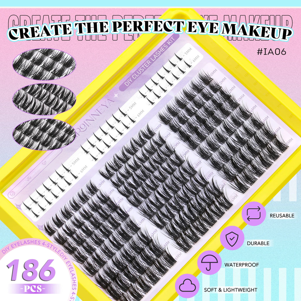 GROINNEYA Manga Lashes Cluster Lashes Natural Eyelash Extension Cluster Natural Volume Individual Lashes Mixed Tray Lashes