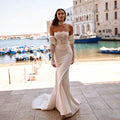 Customized Strapless Neckline Long Sleeves Satin Mermaid Wedding Dress Lace-up Back Floor Length Sweep Train Gown For Bride 2027