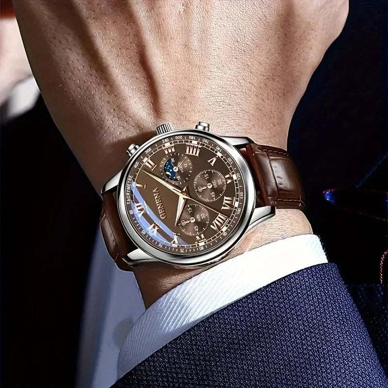 Fashion Men Business Watches Casual Leather Strap Male's Analog Quartz Wristwatch Reloj Hombre（Without Box）