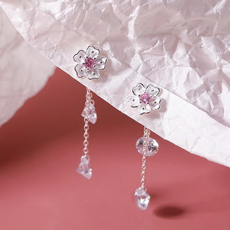 Luxury Crystal Flower Tassel Drop Earrings for Women Shiny Zircon Opal Long Dangle Earrings Girls Party Wedding Jewelry Gift