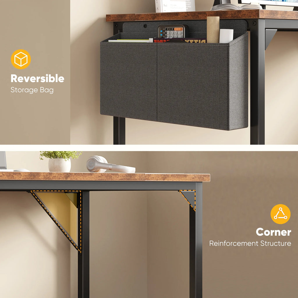 JHK 31IN to 55IN Computer Office Desk Writing Study Office Gaming Table with Storage Bag Metal Frame Wood Tabletop Easy Assembly