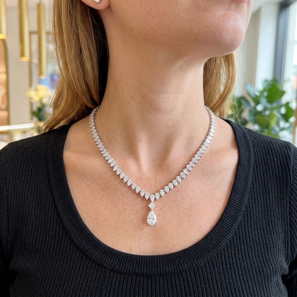 S925 Sterling Silver Pear Cut Moissanite Tennis Necklace For Women 18K Gold Plated Water Drop Pendant VVS1 Moissanite Wedding Ba