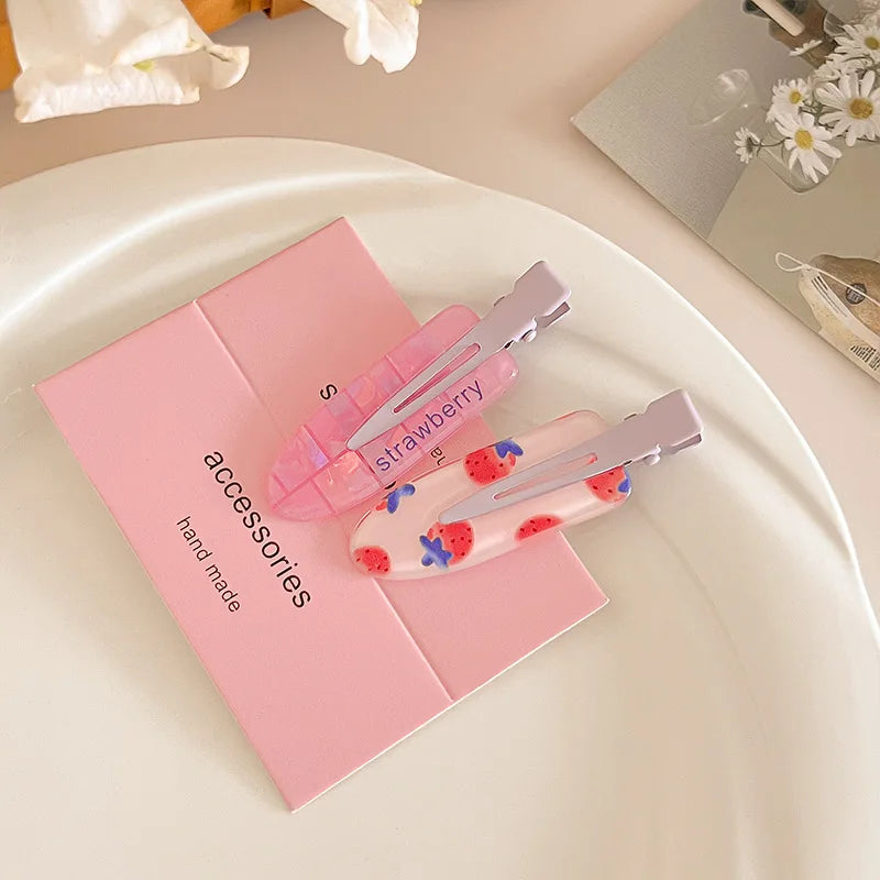 2 Pieces of Multi-Color Colorful Hair Clips with Side Bangs, Duckbill Clips for Flyaway Hair, Sweet Girl's Simple Hair Clips